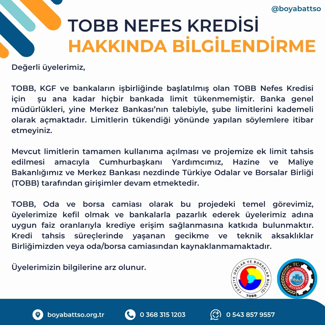      >>> TOBB NEFES KREDİSİ HAKKINDA BİLGİLENDİRME<<<