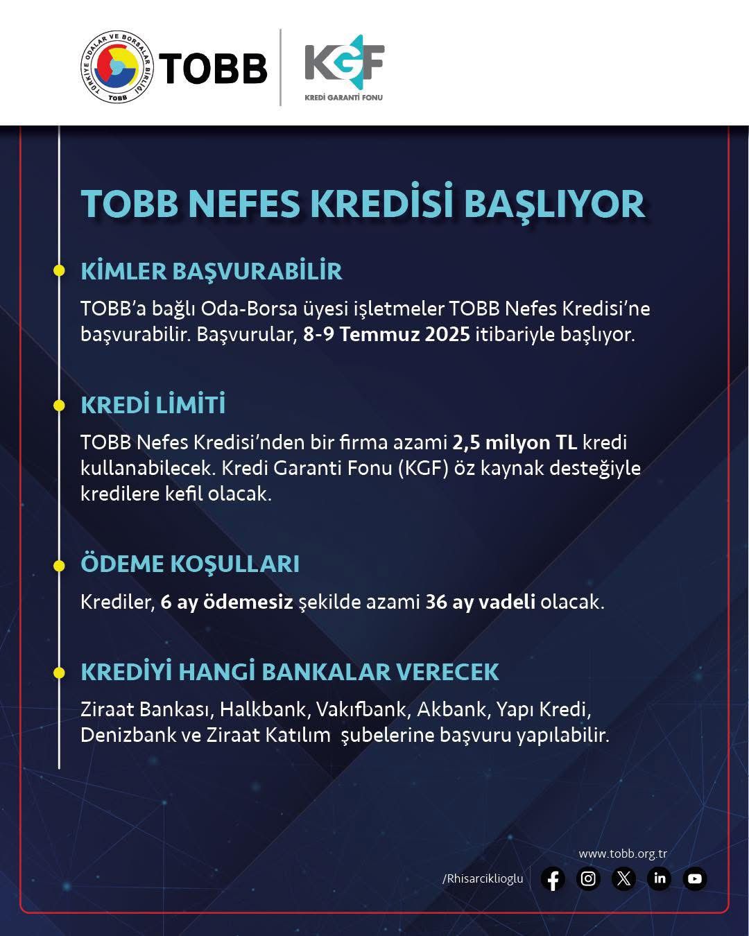    >>> TOBB NEFES KREDİSİ BAŞLIYOR<<<