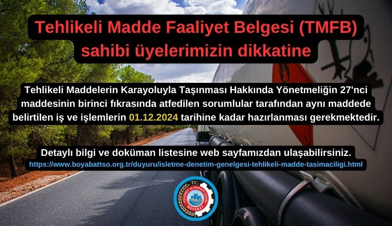 İşletme Denetim Genelgesi (Tehlikeli Madde Taşımacılığı)