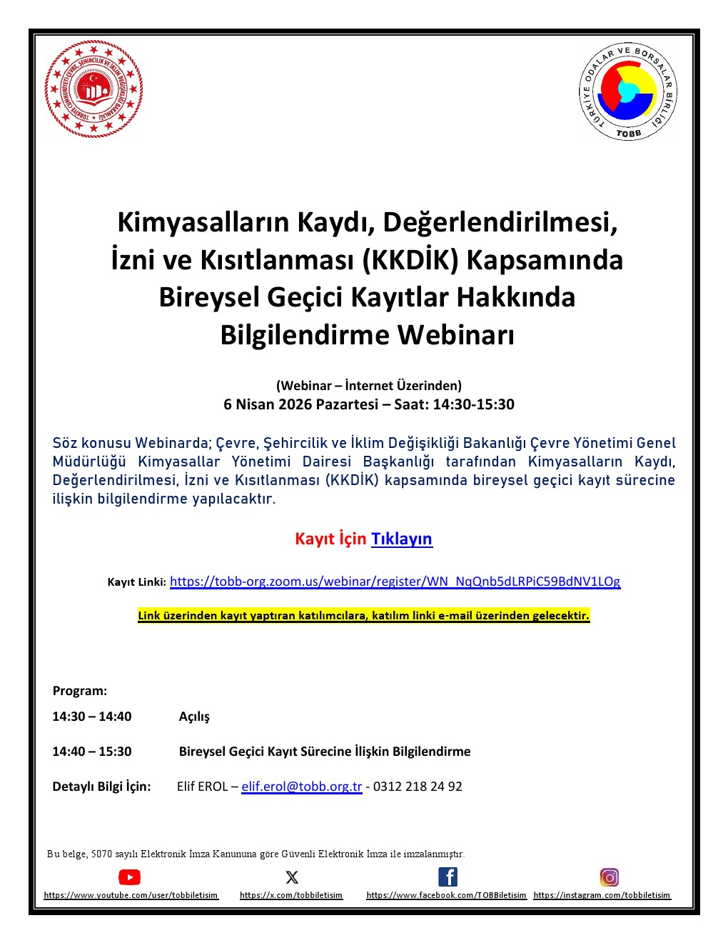 KKDİK Kapsamında Bireysel Geçici Kayıtlar Hakkında Webinar Daveti (6 Nisan 2026)