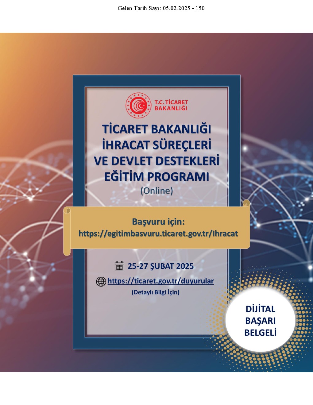 Ticaret Bakanlığı İhracat Süreçleri ve Devlet Destekleri Eğitim Programı (25-27.02.2025)