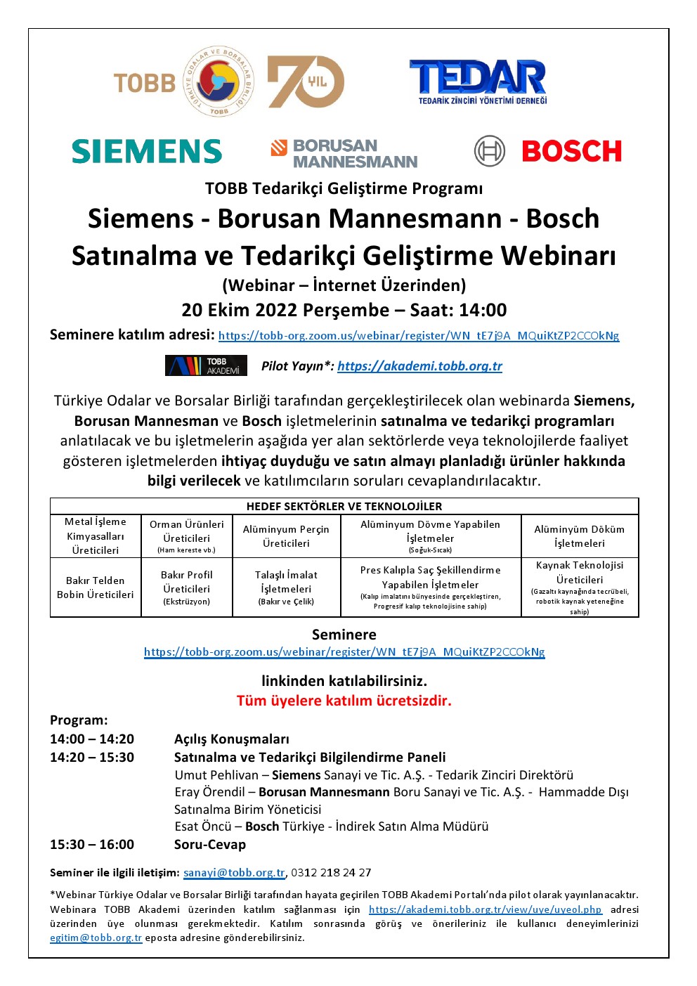 TOBB Tedarikçi Geliştirme Programı Siemens - Borusan Mannesmann - Bosch Satınalma ve Tedarikçi Geliştirme Webinarı