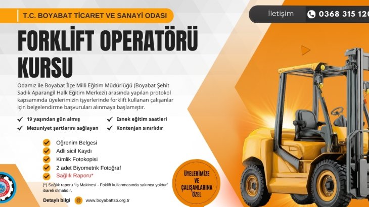 Forklift Operatörü Kurs kayıt başvurularımız başlamıştır.